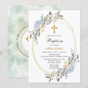 Elegante Blumen-Gold-Cross-Taufe Einladung