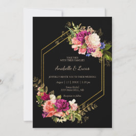 Elegante Blumen goldene Rahmen Hochzeit Einladung