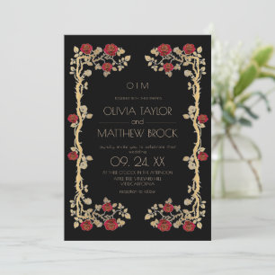 Elegante Blumen Hochzeit mit Ornamentalem Rosenmot Einladung