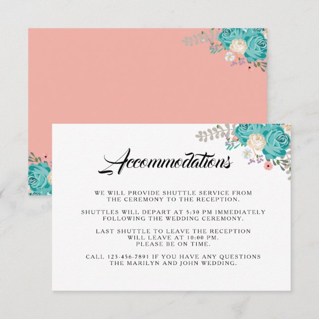Elegante Blumen Hochzeitsunterkünfte Begleitkarte (Vorne/Hinten)