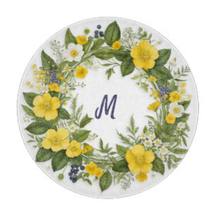 Elegante Blumen Hübsche Mit Monogramm Frühlingsblu Schneidebrett