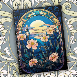 Elegante Blumen im Mondlicht Art Nouveau Notizblock