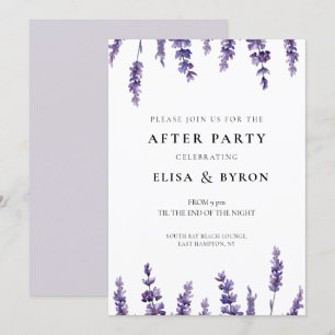 Elegante Blumen-Lavendel Hochzeit nach dem Party Einladung