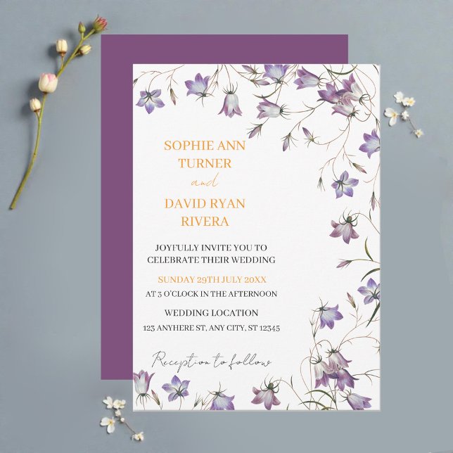 Elegante Blumen Lavender Bellflower Wedding Einladung (Von Creator hochgeladen)