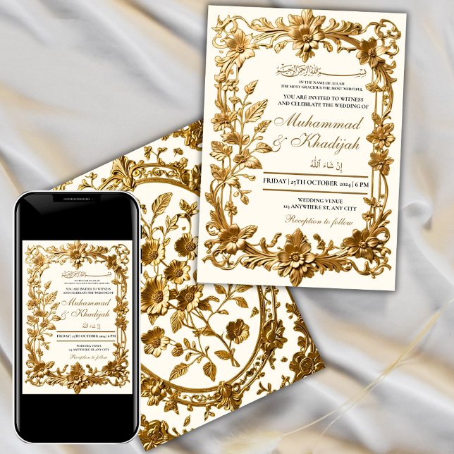 Elegante Blumen Ornament muslimische Hochzeit Nika Einladung (Von Creator hochgeladen)