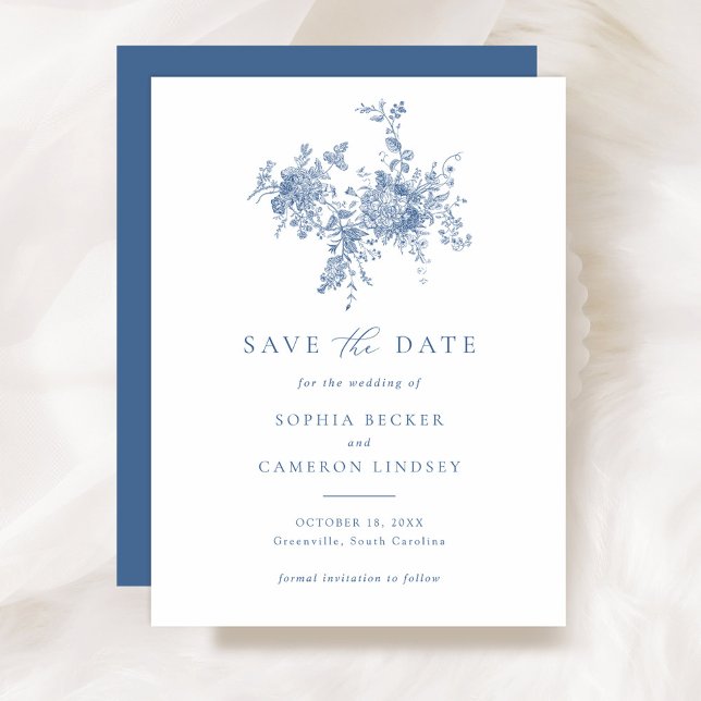Elegante Blumen Ornament Navy Blau Save the Date Einladung (Von Creator hochgeladen)