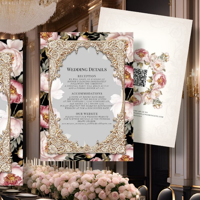 Elegante Blumen Peony Gold Rosa und schwarze Detai Einladung (Von Creator hochgeladen)