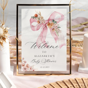Elegante Blumen Pink Bow Baby Dusche Willkommen Poster