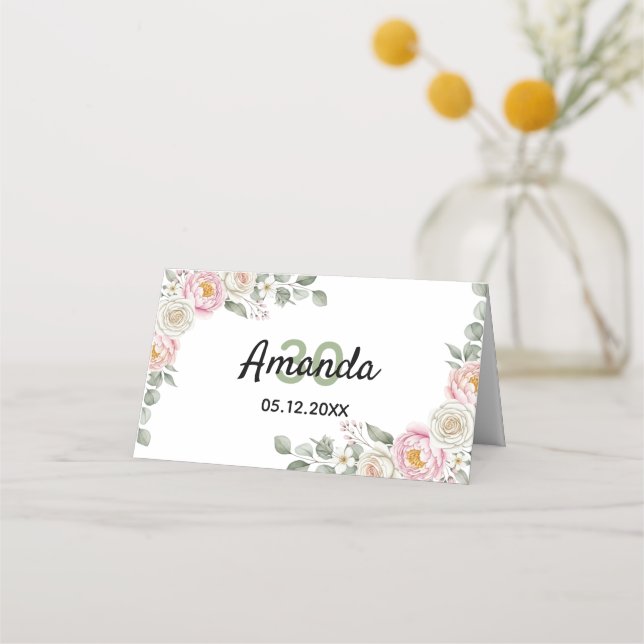 Elegante Blumen-Platzkarte und Tischnummern-Stände Platzkarte (Rückseite)