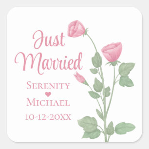 Elegante Blumen Rosa Blumen Hochzeit Gerade Verhei Quadratischer Aufkleber