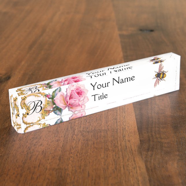 ELEGANTE BLUMEN-, ROSA ROSE UND NAMENSPLAKETTE (Seite)