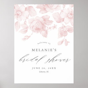 Elegante Blumen Schrift Rosa Brautparty Willkommen Poster