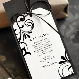Elegante Blumen Schwarz und Weiß Begrüßung Geschenkanhänger