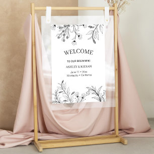 Elegante Blumen Schwarz und Weiß Begrüßung Poster