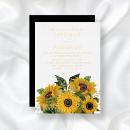 Elegante Blumen Sonnenblumen Gold Hochzeit Folieneinladung