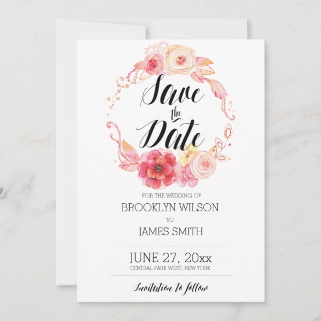 Elegante Blumen speichern Sie die Datumskarten mit Save The Date (Vorderseite)