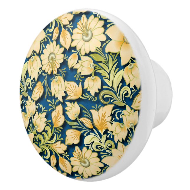 Elegante Blumen und Blau Keramikknauf (Rechts)