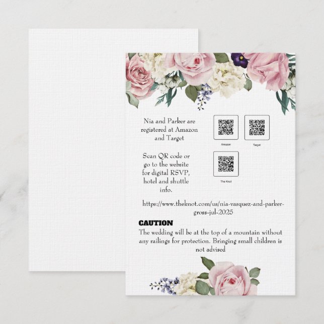 Elegante Blumen- und Scipt-Note-Karte. RSVP Karte (Vorne/Hinten)