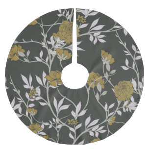 Elegante Blumen: Vintages Musterdesign. Polyester Weihnachtsbaumdecke
