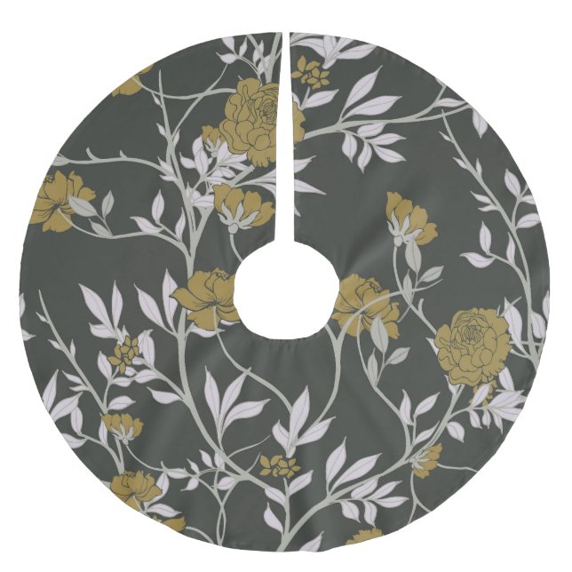 Elegante Blumen: Vintages Musterdesign. Polyester Weihnachtsbaumdecke (Vorderseite)