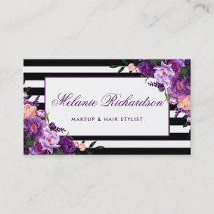 Elegante Blumen Violett Ultra Violett Gestreift Visitenkarte