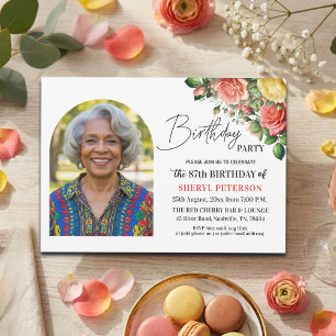 Elegante Blumen zum 87. Geburtstag mit Foto Einladung