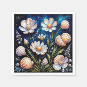 Elegante Blumenanordnung mit Muscheln Serviette