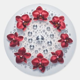 Elegante Blumenanordnung mit roten Orchideen Runder Aufkleber