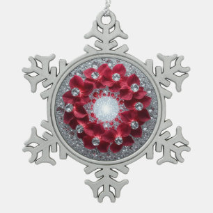 Elegante Blumenanordnung mit roten Orchideen Schneeflocken Zinn-Ornament