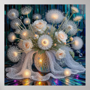 Elegante Blumenarrangement mit beleuchteten Rosen Poster