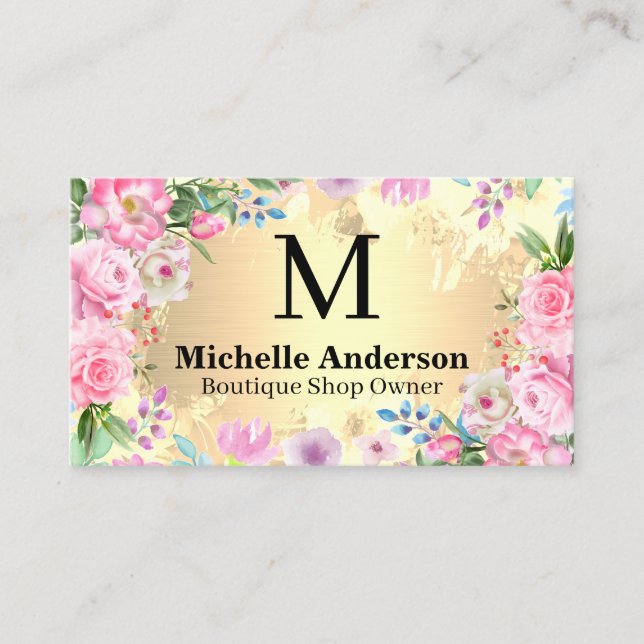 Elegante Blumenarrangements | Gold Metallic Visitenkarte (Vorderseite)