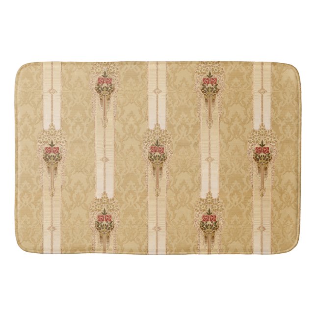 Elegante Blumenbänder auf geschnitztem Gold Damask Badematte (Vorderseite)