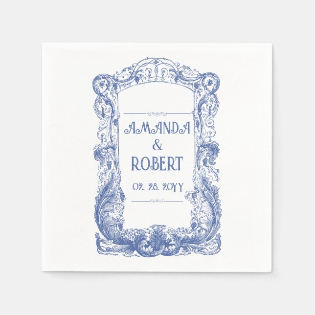 Elegante Blumenbarocke Blauer Säulenhochzeit Serviette (Vorderseite)