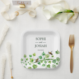 Elegante Blumenbäume Liebe Naturheirat Pappteller