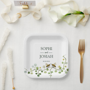 Elegante Blumenbäume Liebe Naturheirat Pappteller