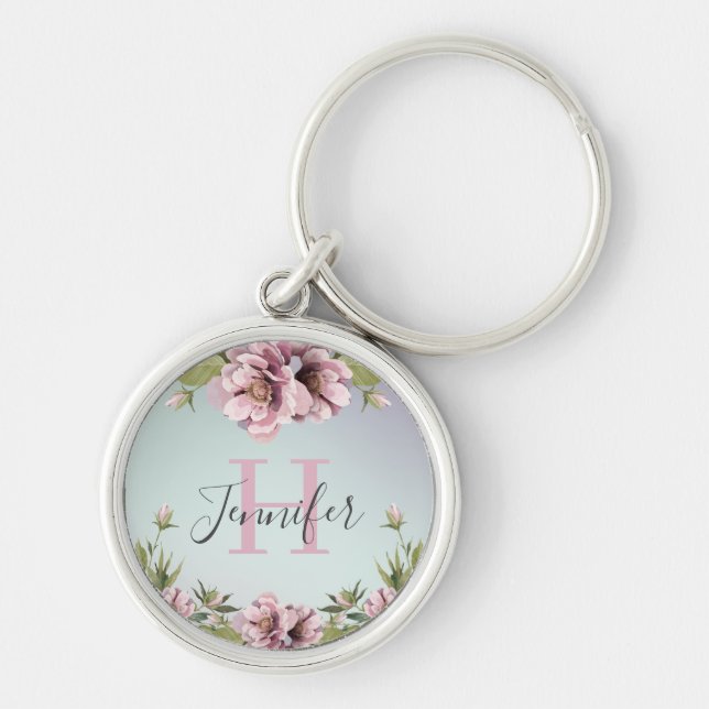 Elegante Blumenbäume und Blätter nach Maß Schlüsselanhänger (Vorne)