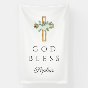Elegante Blumenberge kreuzen Gottesgesegnung Banner