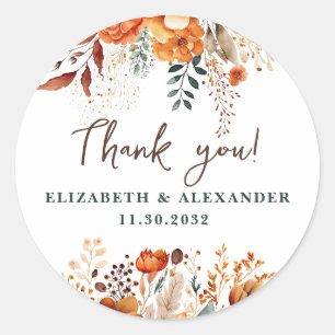 Elegante Blumenbezeichnungen und Hochzeitstag Runder Aufkleber