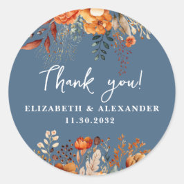 Elegante Blumenbezeichnungen und Hochzeitstag Runder Aufkleber