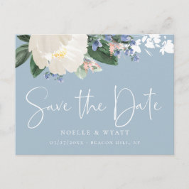 Elegante Blumenblauer Hochzeitstag speichern Ankündigungspostkarte
