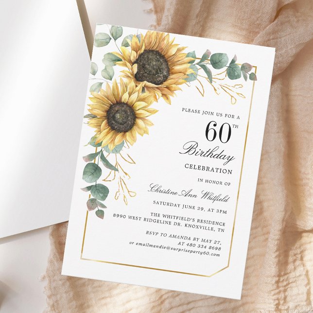 Elegante Blumenblume 60. Geburtstagsparty Einladung (Elegant Floral Sunflower 60th Birthday Party Invitation)
