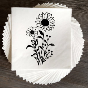 Elegante Blumenblume Schwarz-weiße Hochzeit Serviette