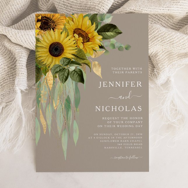Elegante Blumenblumen Eukalyptus Wedding Einladung (Elegant Floral Sunflowers Eucalyptus Wedding Invitation)