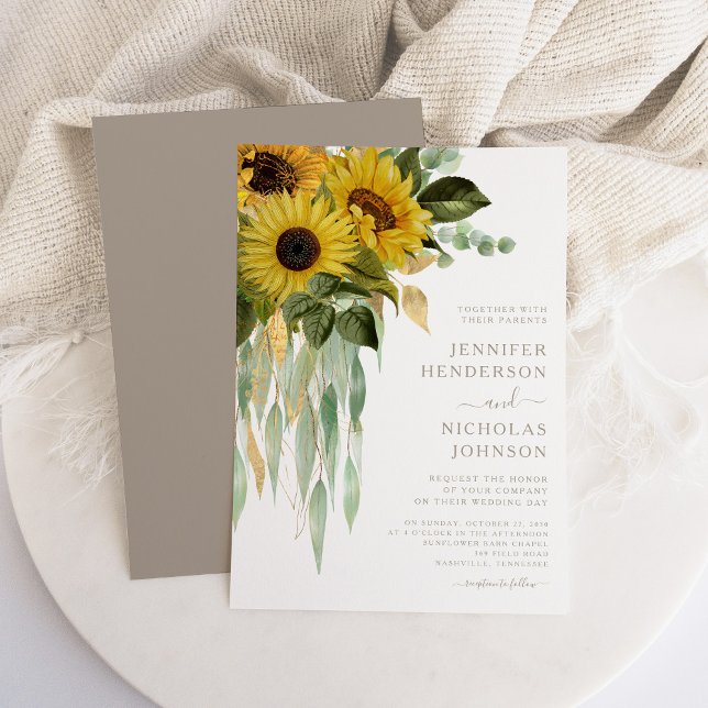 Elegante Blumenblumen Eukalyptus Wedding Einladung (Elegant Floral Sunflowers Eucalyptus Wedding Invitation)