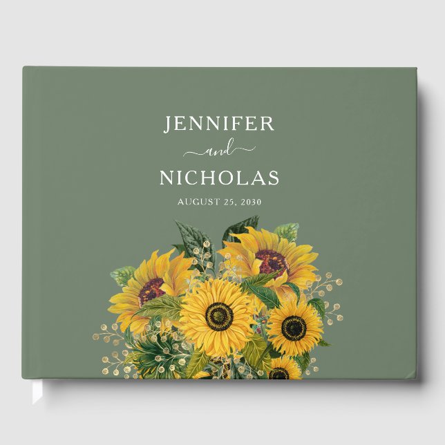 Elegante Blumenblumen Grüne Hochzeit Gästebuch (Vorderseite)