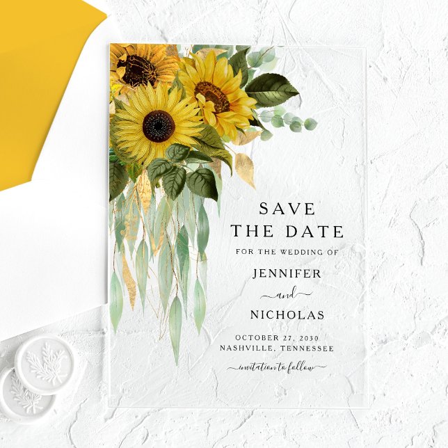 Elegante Blumenblumen Save the Date Acryleinladungen (Elegant Floral Sunflowers Save The Date Acrylic Invitations
)