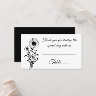Elegante Blumenblumen Schwarz-weiß Hochzeit Platzkarte