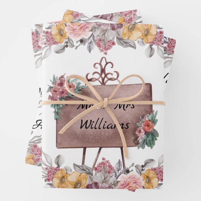 Elegante Blumenbride & Groom Wedding Geschenkpapier Set (Beispiel)