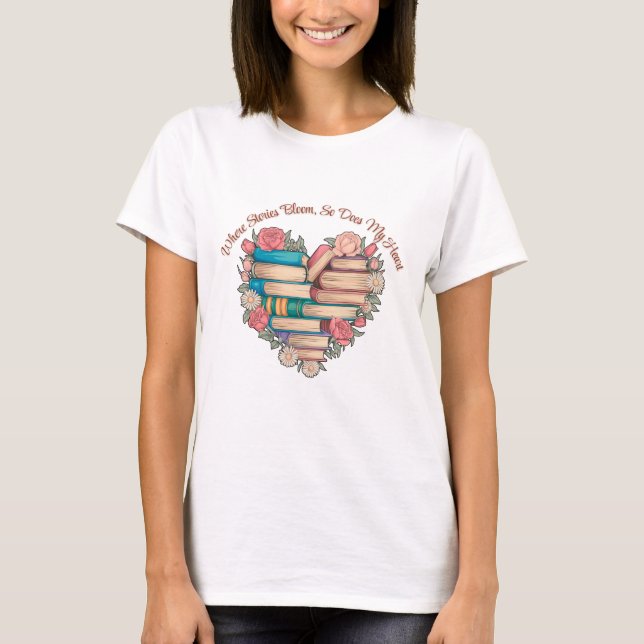 Elegante Blumenbücher T-Shirt (Vorderseite)