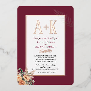 Elegante Blumenburgund 5" x 7" Foil Einladung